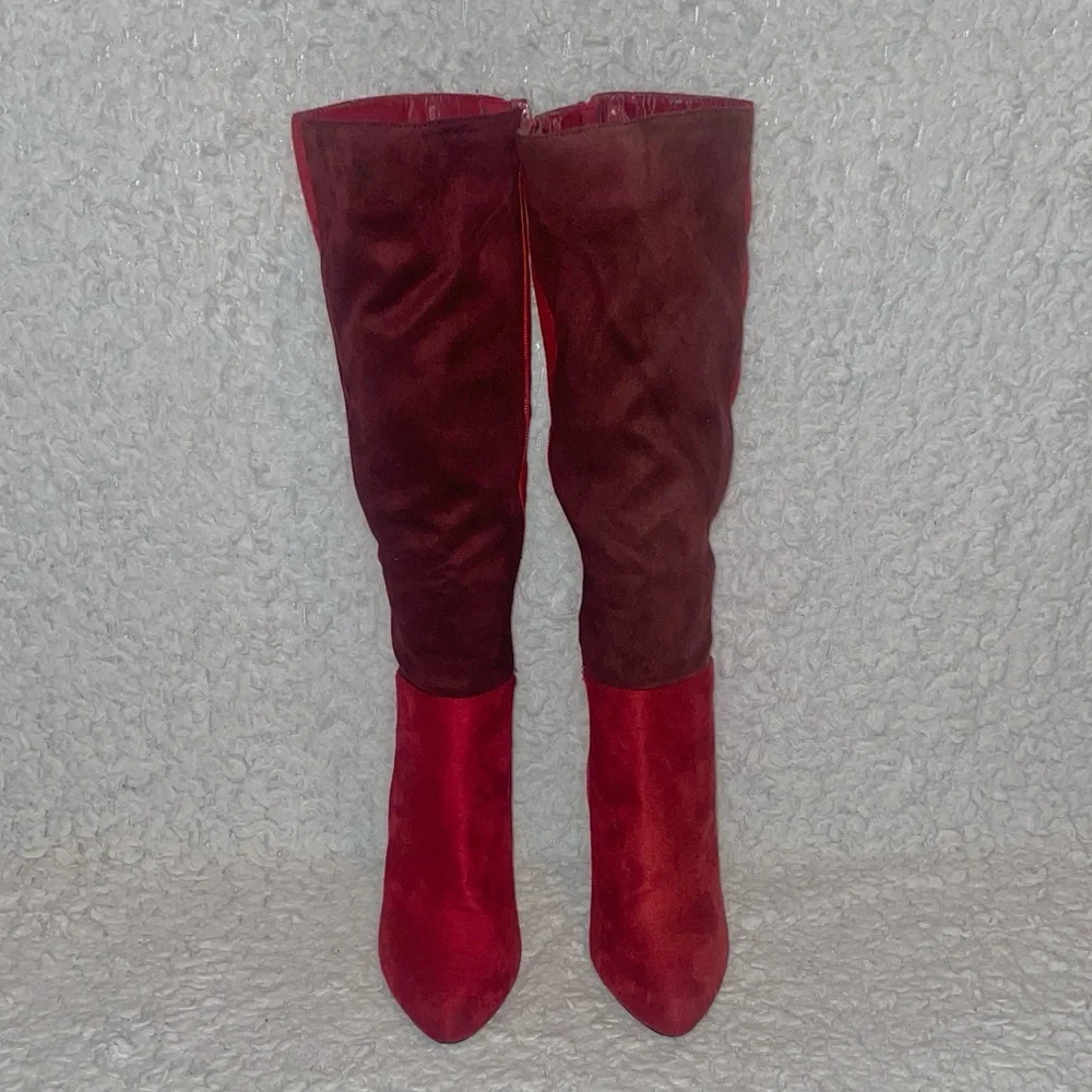 Pierre Dumas Amanda 6 Knee-High Boots in Red Burgundy Pink Colorblock, Size 10